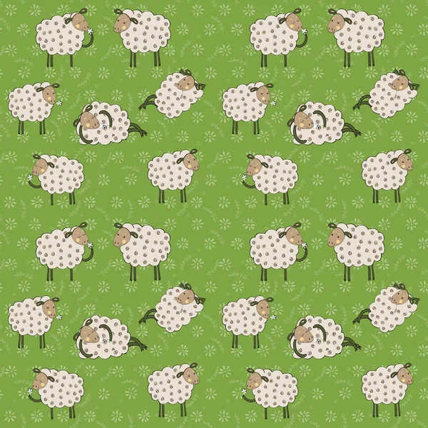 Pattern with cartoon sheep — Stock Vector