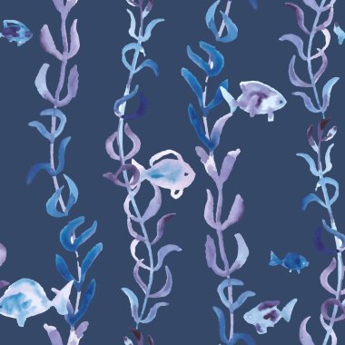 Balık ve deniz yosunu seamless modeli