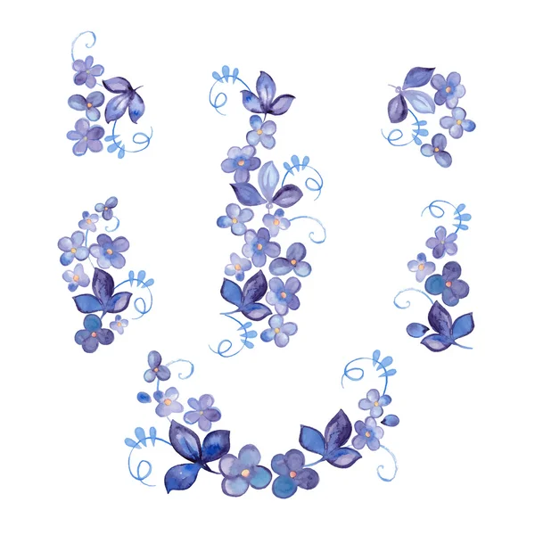 Conjunto de flores de acuarela — Vector de stock