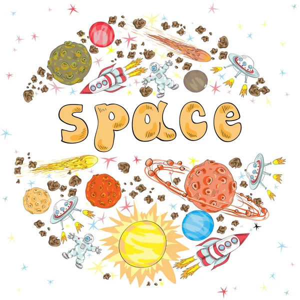 Hand drawn space doodle — Stock Vector