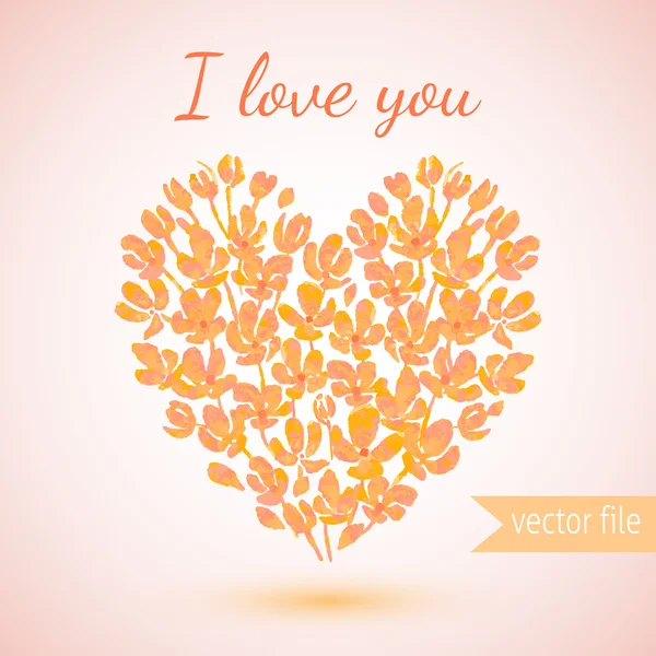 Corazón de flores de acuarela — Vector de stock