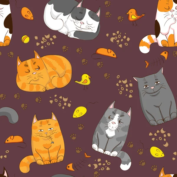 Seamless pattern with cute cats — Stock Vector