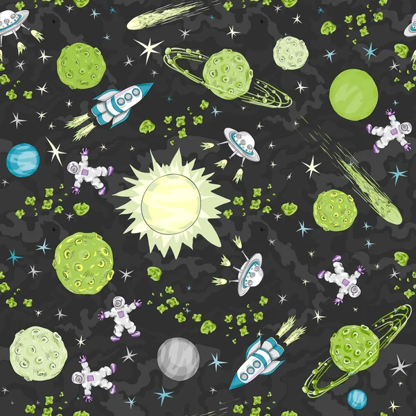 Hand drawn space seamless pattern — Stock Vector