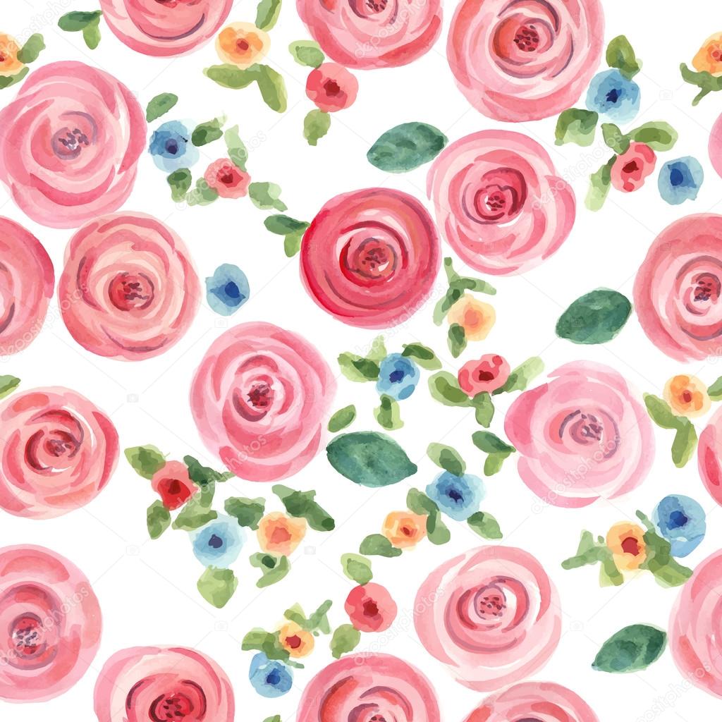 Watercolor roses and cute little flowers