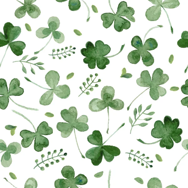 Seamless background with watercolor clover leaves — Stock Vector