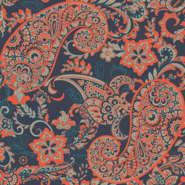 Paisley Çiçek Doğulu Etnik Düzen. Vektör Kusursuz Süslü Hint kumaşı desenleri