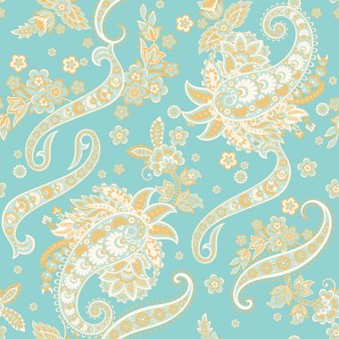 Paisley Çiçek Doğulu Etnik Düzen. Kusursuz Vektör Süslemesi. Hint kumaşlarının süsleme motifleri.