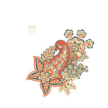 Paisley vektör izole desen. Batik stilinde klasik çiçek illüstrasyonu