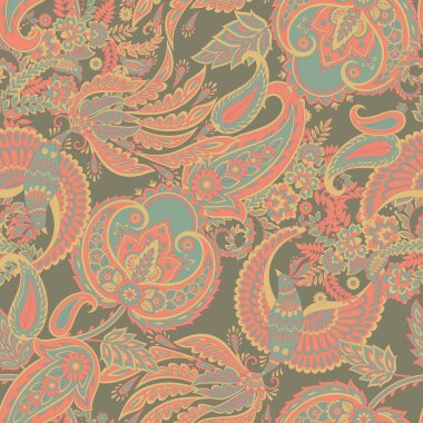 Uçan Kuş ve Çiçek Paisley desenleri, her amaç için harika bir vektör tasarımı. Kusursuz arkaplan