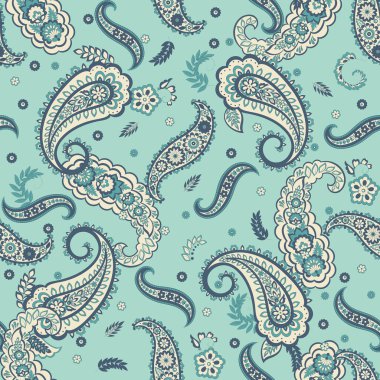 Kumaş tasarımı için Damask Paisley kusursuz vektör deseni.