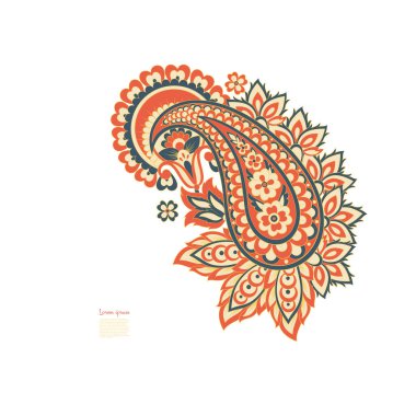 Paisley vektör izole desen. Batik stilinde klasik çiçek illüstrasyonu