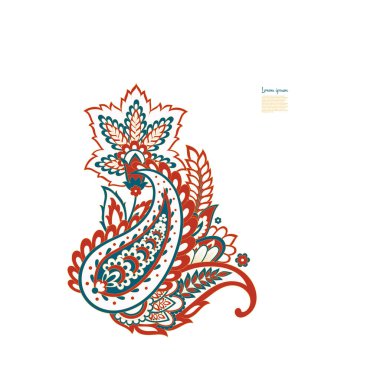 Paisley vektör izole desen. Batik stilinde klasik çiçek illüstrasyonu
