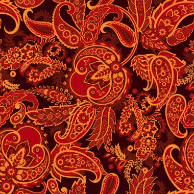 Paisley vektör kusursuz desen. Muhteşem çiçek, yapraklar. Batik tarzı resim. Eski arkaplan