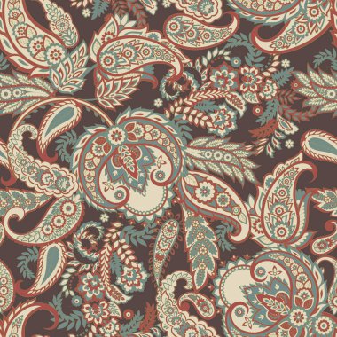 Paisley vektör kusursuz desen. Muhteşem çiçek, yapraklar. Batik tarzı resim. Eski arkaplan