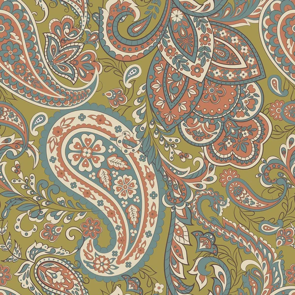 Paisley Çiçek Doğulu Etnik Düzen. Vektör Kusursuz Süslü Hint kumaşı desenleri.
