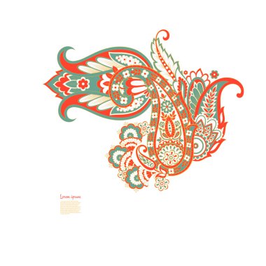 Paisley izole edilmiş. Tasarım için izole edilmiş desenli kart. Çiçek vektör deseni. Nakış işleme çiçek vektör deseni