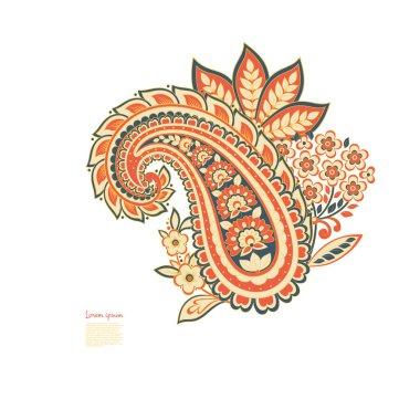 Paisley izole edilmiş. Tasarım için izole edilmiş desenli kart. Çiçek vektör deseni. Nakış işleme çiçek vektör deseni