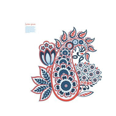 Paisley vektör izole desen. Batik stilinde Damask çiçek illüstrasyonu