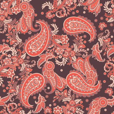 Çiçeksiz Asyalı Tekstil Geçmişi. Vektör Paisley Deseni