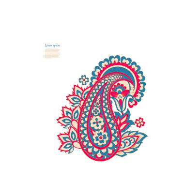 Paisley vektör izole desen. Batik stilinde klasik çiçek illüstrasyonu