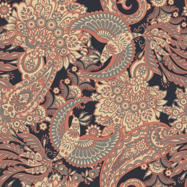 Şal desensiz vektör deseni. Batik biçiminde vintage arkaplan