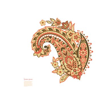 Paisley vektör izole desen. Batik stilinde klasik çiçek illüstrasyonu