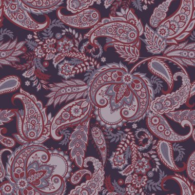 Paisley vektör kusursuz desen. Muhteşem çiçek, yapraklar. Batik tarzı resim. Eski arkaplan
