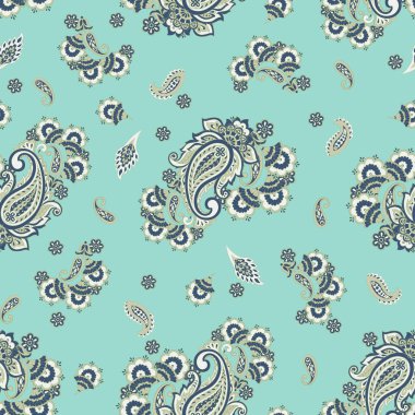 Paisley Çiçek Doğulu Etnik Düzen. Kusursuz Vektör Süslemesi. Hint kumaşlarının süsleme motifleri.
