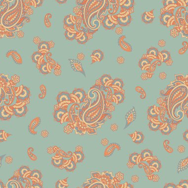 Paisley Çiçek Doğulu Etnik Düzen. Kusursuz Vektör Süslemesi. Hint kumaşlarının süsleme motifleri.
