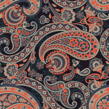 Paisley vektör seamless modeli. Fantastik çiçek yaprakları. Tekstil bohem Yazdır. Batik boyama. Vintage