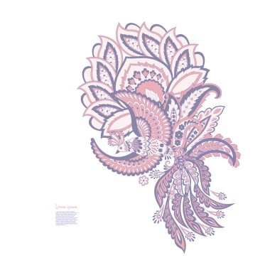 Paisley vektör izole şablon ile Uçan Kuş. Damask biçimi Vintage illüstrasyonu