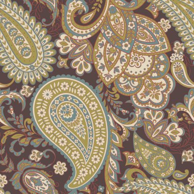 Çiçeksiz desenli desenli şal desenli süs. Asya tekstil biçiminde vektör illüstrasyonu