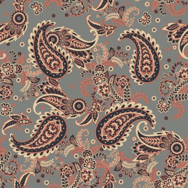 Çiçeksiz Asyalı Tekstil Geçmişi. Vektör Paisley Deseni