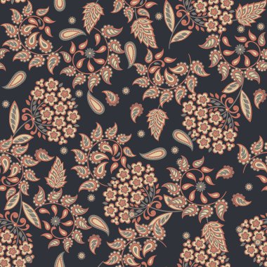 Çiçekli Paisley Süssüz vektör deseni.