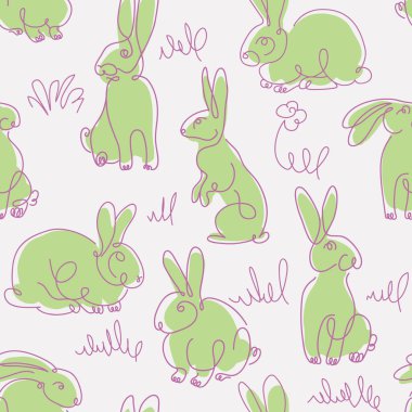 Tavşanları kusursuz bir şekilde çizen bir çizgi. Paskalya arkaplanı