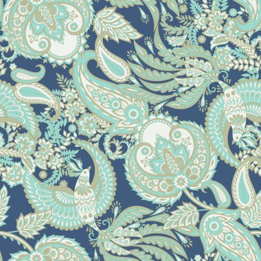 Uçan Kuş ve Çiçek Paisley desenleri, her amaç için harika bir vektör tasarımı. Kusursuz arkaplan