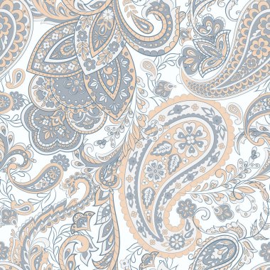 Paisley Çiçek Doğulu Etnik Düzen. Vektör Kusursuz Süslü Hint kumaşı desenleri.