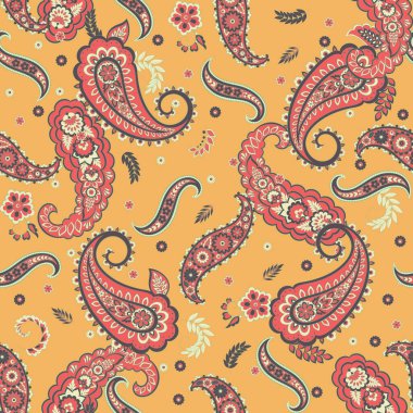 Kumaş tasarımı için Damask Paisley kusursuz vektör deseni.