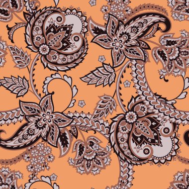 Çiçeksiz desenli desenli şal desenli süs. Asya tekstil biçiminde vektör illüstrasyonu