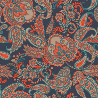 Paisley vektör kusursuz desen. Muhteşem çiçek, yapraklar. Batik tarzı resim. Eski arkaplan