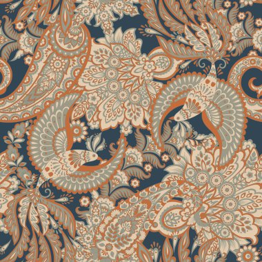 Şal desensiz vektör deseni. Batik biçiminde vintage arkaplan