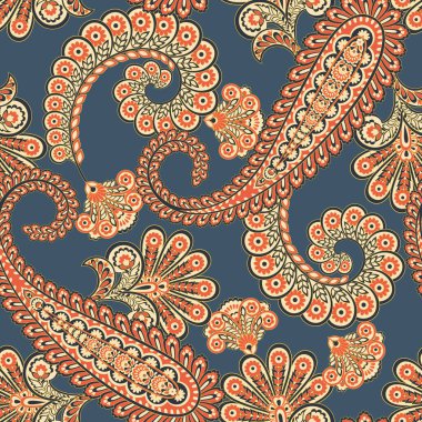 Paisley vektör seamless modeli. Fantastik çiçek yaprakları. Tekstil bohem Yazdır. Batik boyama. Vintage