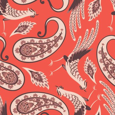 Asya Kuşu ve Çiçek Paisley desenleri, her amaç için harika bir vektör tasarımı. Kusursuz arkaplan