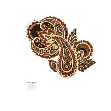 Paisley vektör izole desen. Batik stilinde klasik çiçek illüstrasyonu