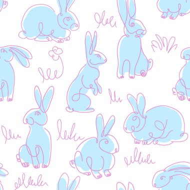 Tavşanları kusursuz bir şekilde çizen bir çizgi. Paskalya arkaplanı