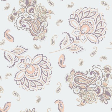 Şal desensiz vektör deseni. Kumaş Hint çiçek süsü