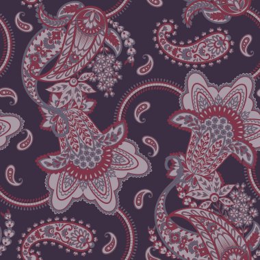 Paisley Çiçek Doğulu Etnik Düzen. Kusursuz Vektör Süslemesi. Şam kumaş desenleri.