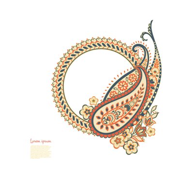 Paisley vektör izole desen. Batik stilinde Damask çiçek illüstrasyonu