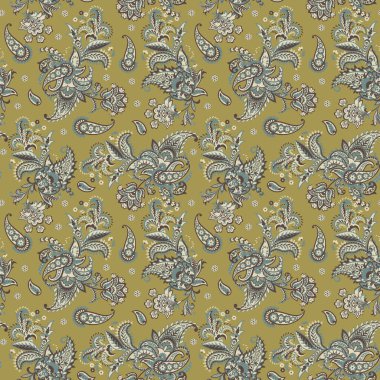 Paisley Çiçek Doğulu Etnik Düzen. Vektör Kusursuz Süslü Hint kumaşı desenleri