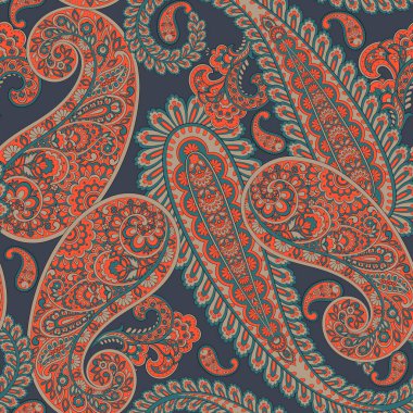 Kumaş tasarımı için Damask Paisley kusursuz vektör deseni.